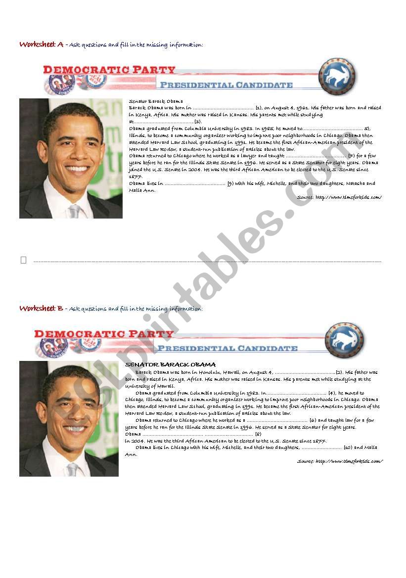 Barack Obama worksheet