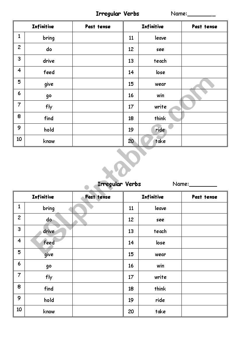 irregular verbs worksheet