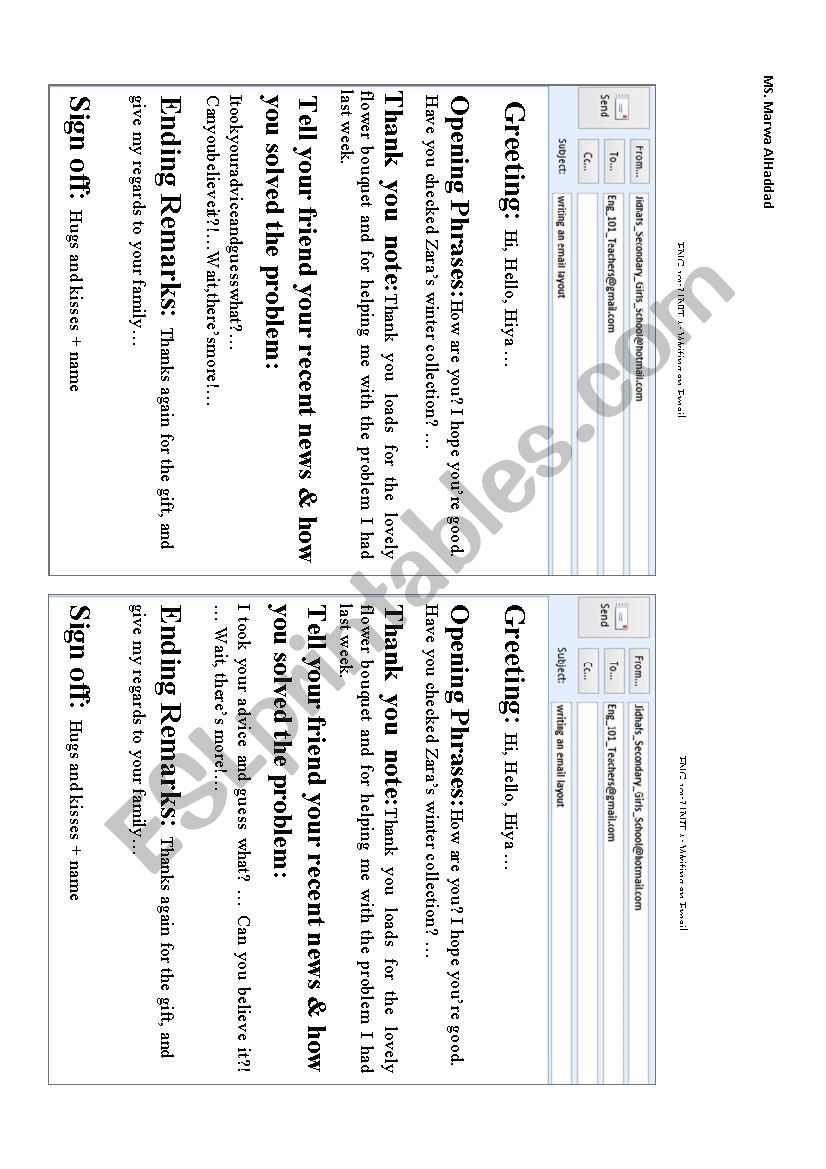 informal email layout worksheet