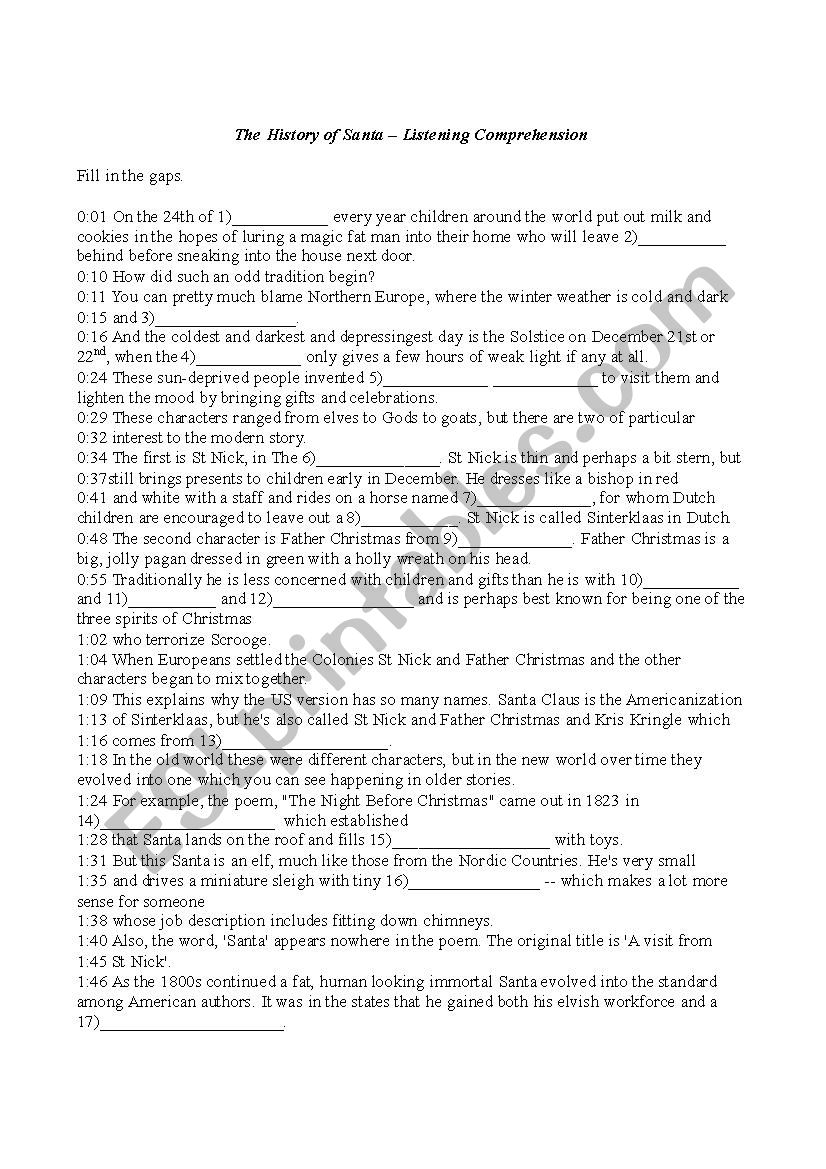 The History of Santa CGP GreyÂ´s Video Worksheet