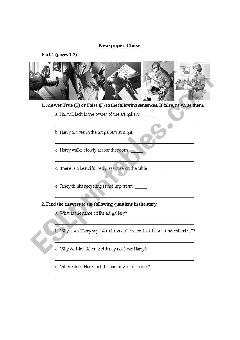 Newspaper Chase Reading Comprehension Worksheet