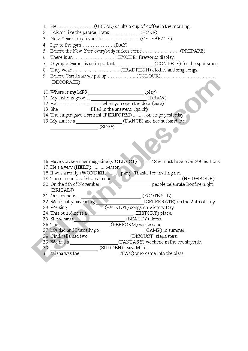 word formation worksheet