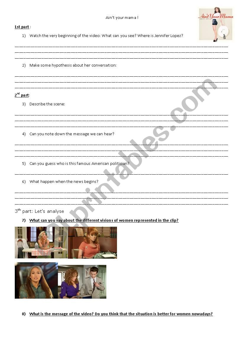 AinÂ´t your mama by J-Lo worksheet