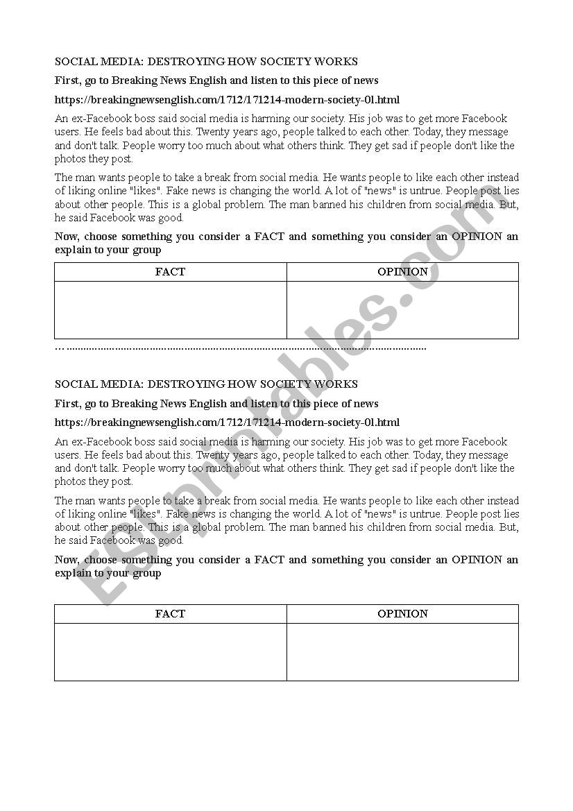 SOCIAL NETWORKS worksheet