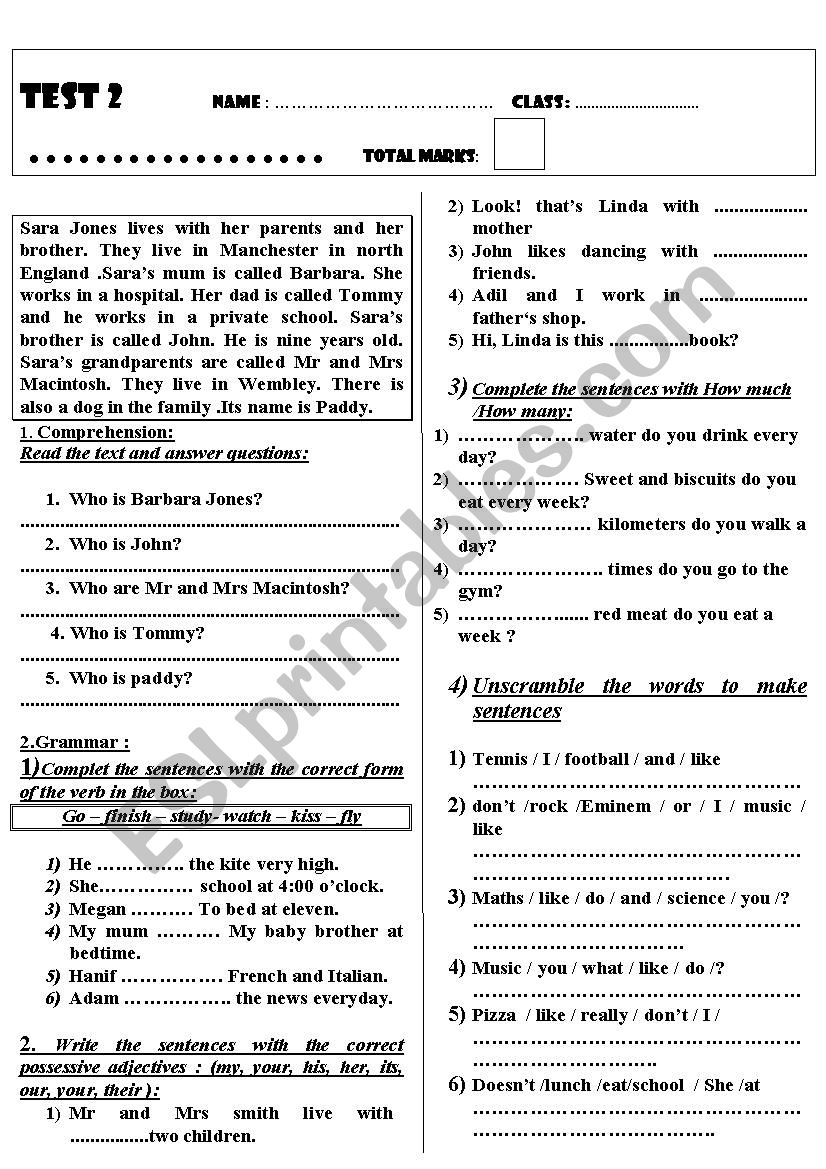 comprehension language test  worksheet