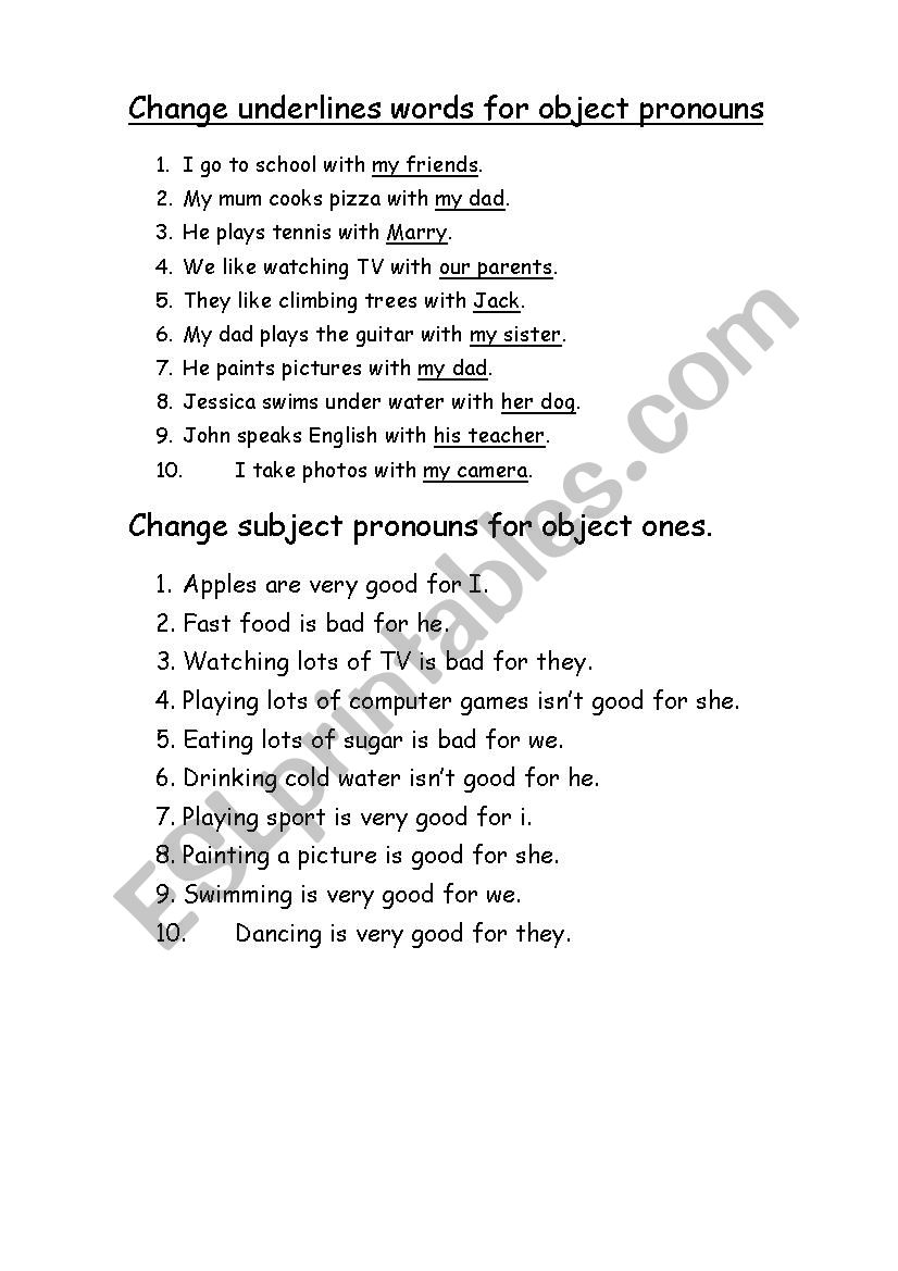 object pronouns worksheet