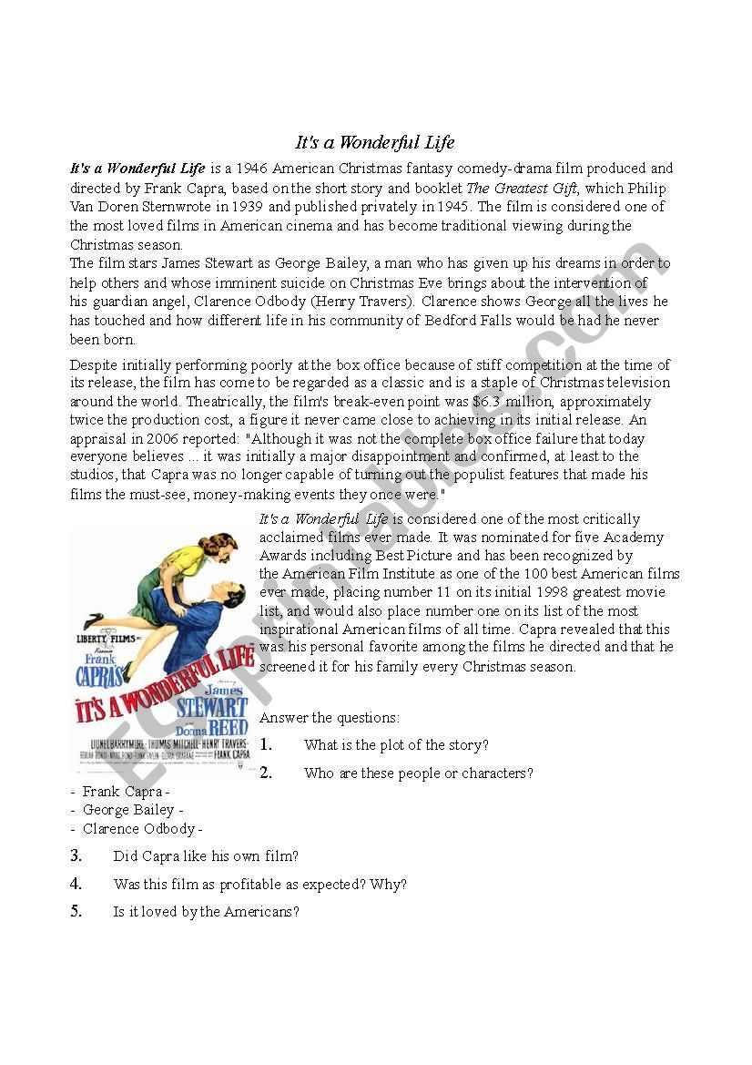 ItÂ´s a wonderful life - Pre-watching worksheet