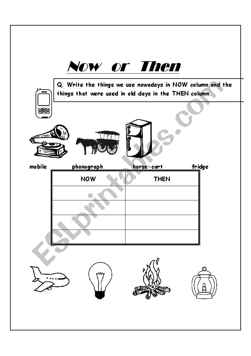Now or Then worksheet