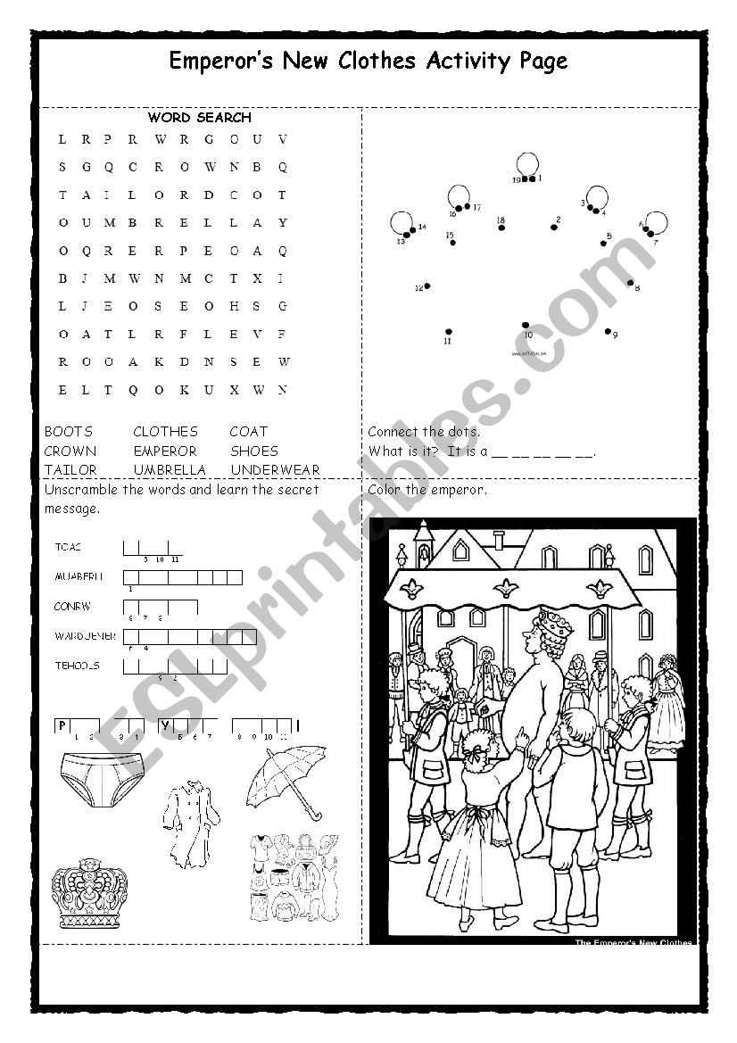 Emperors New Clothes, Listening, Speaking, Vocabulary TWO PAGES