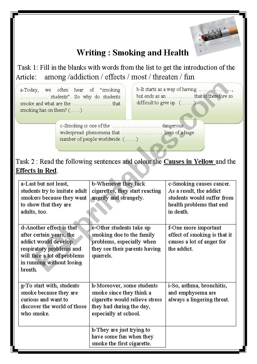 Writing an Article about the causes and effects of smoking - ESL