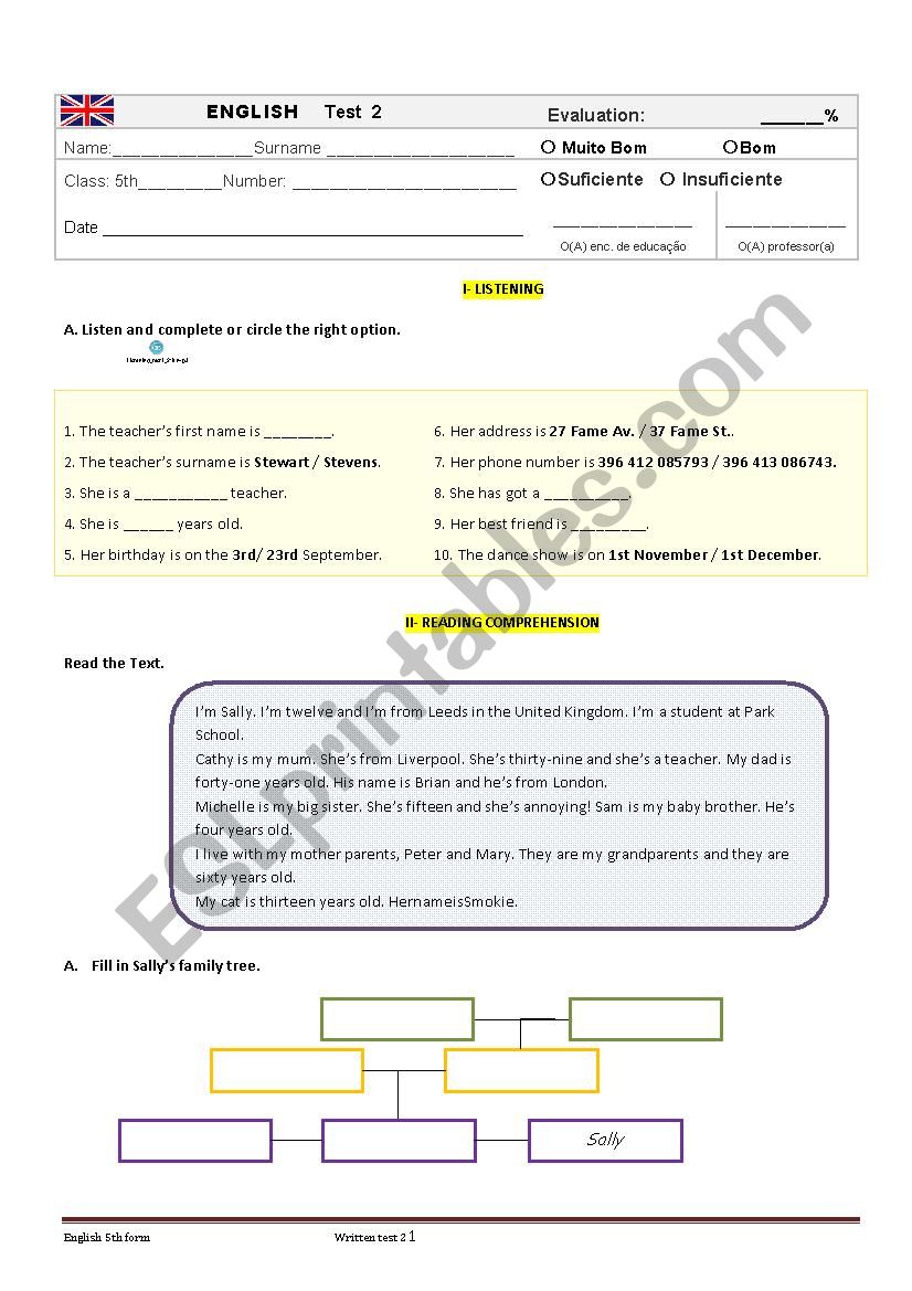 Test2 - 5th grade worksheet