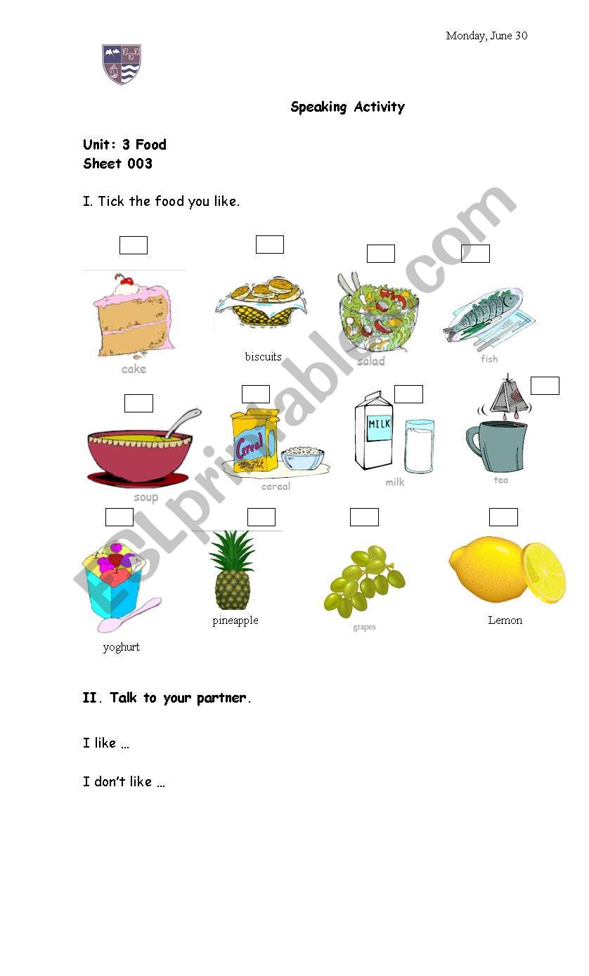 Food That I like worksheet