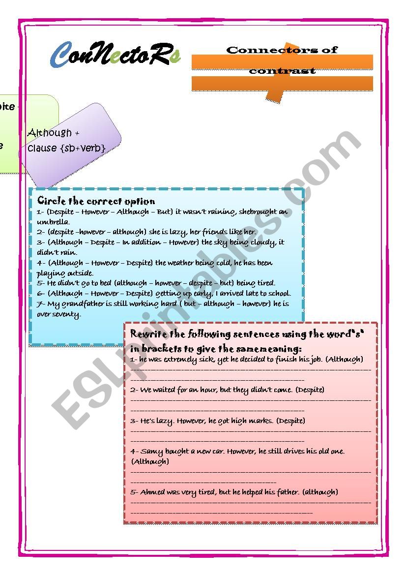 connectors of contrast worksheet