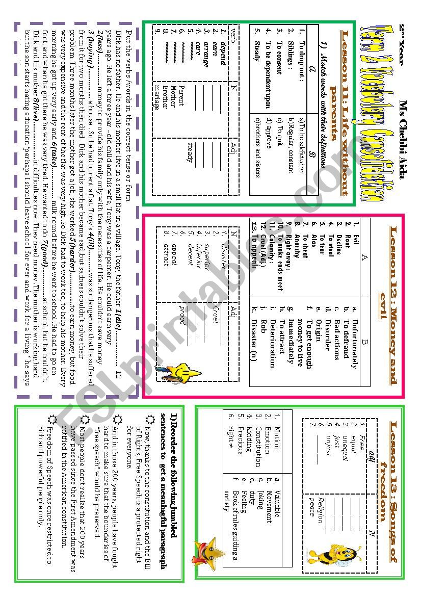 2nd year Term2 consolidation worksheet