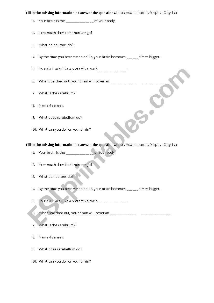 BRAIN worksheet