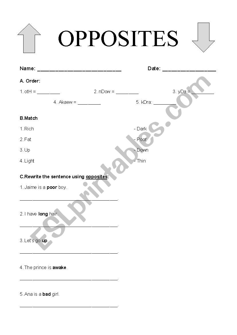 OPPOSITES worksheet