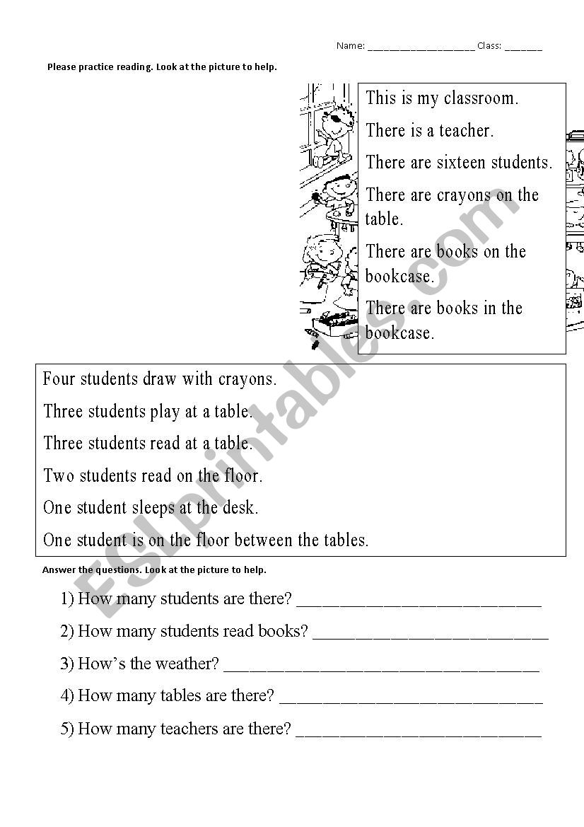 CLassroom reading worksheet