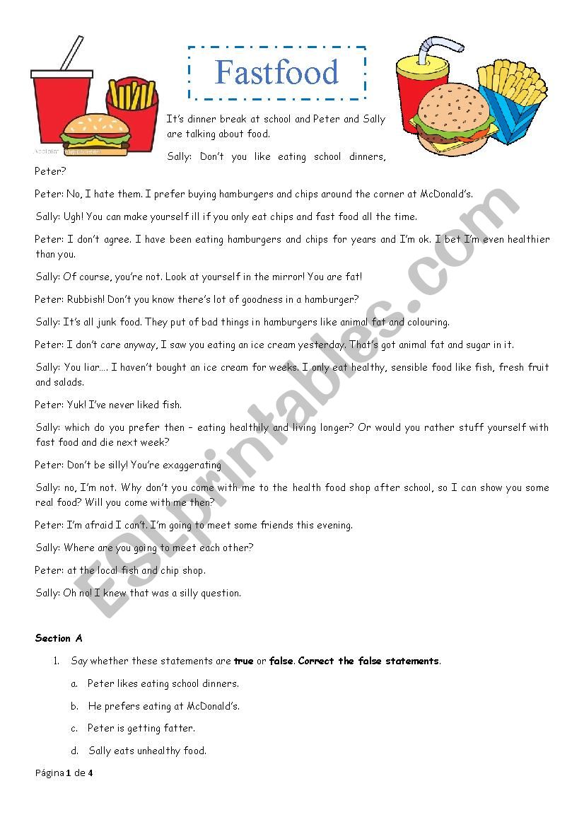 FAST FOOD worksheet