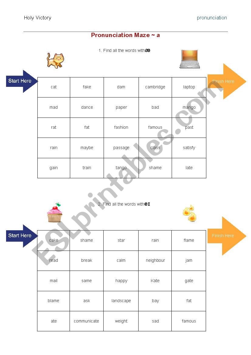Pronunciation maze - a worksheet