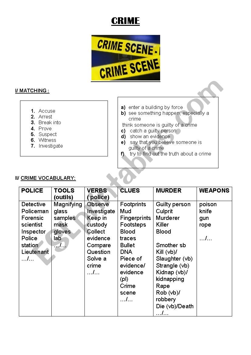 CRIME vocabulary worksheet