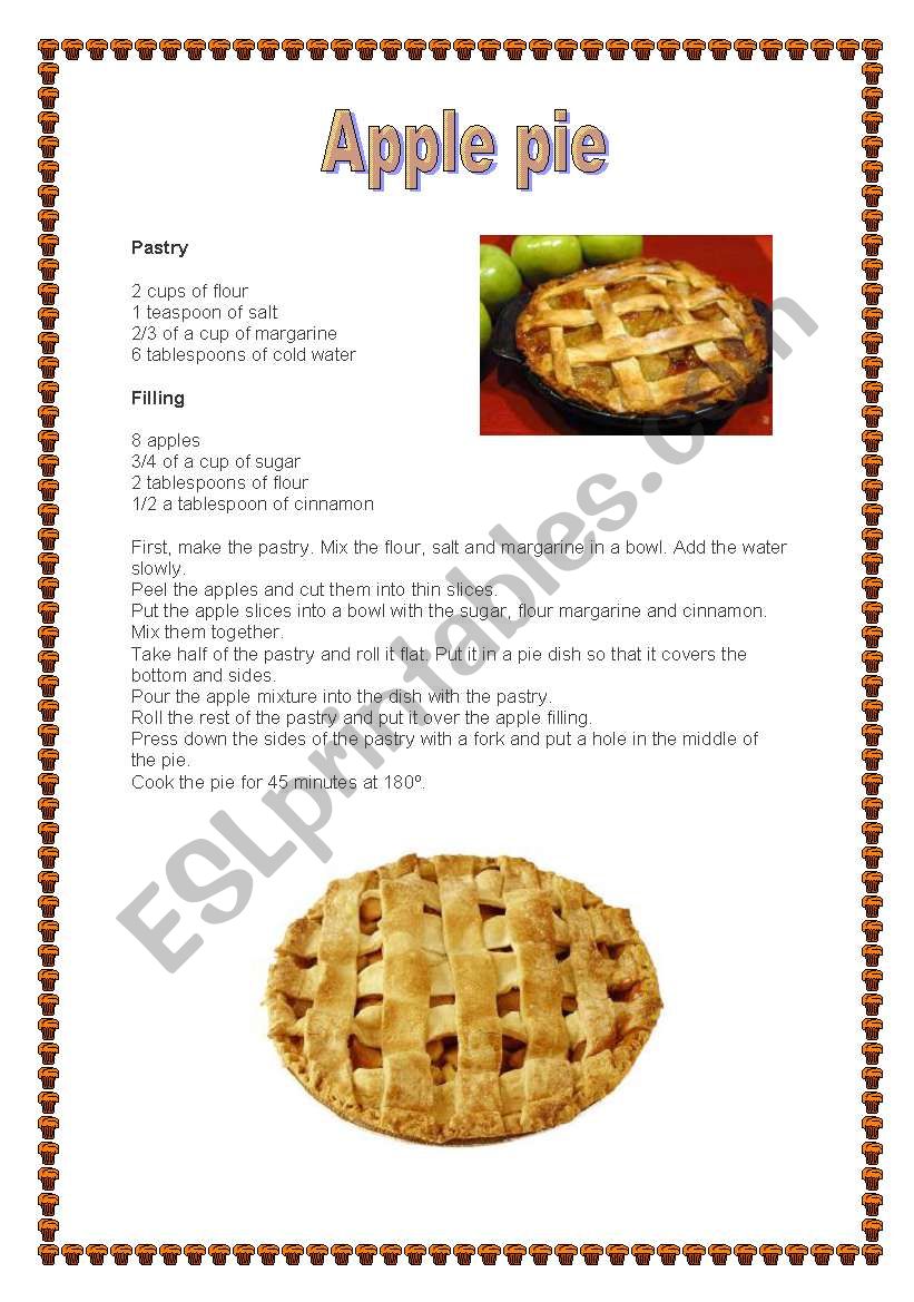 Apple pie recipe worksheet