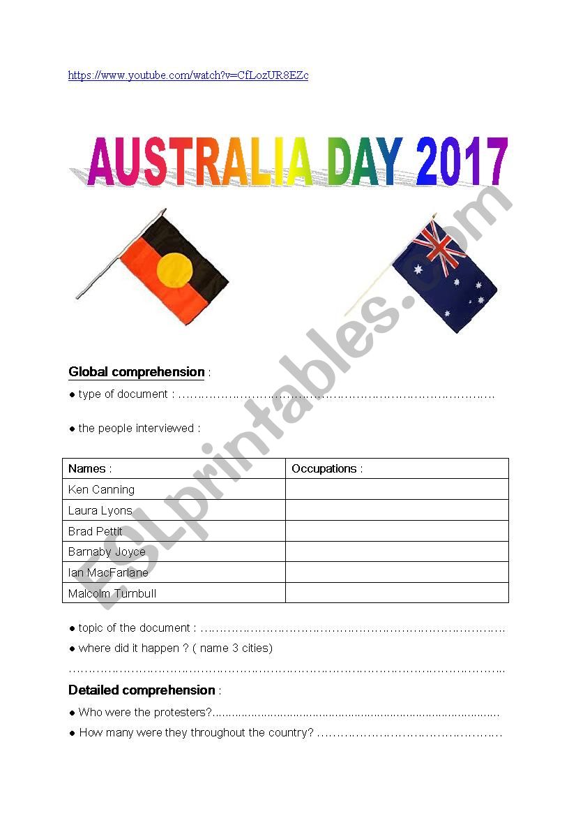 Australia Day 2017 worksheet