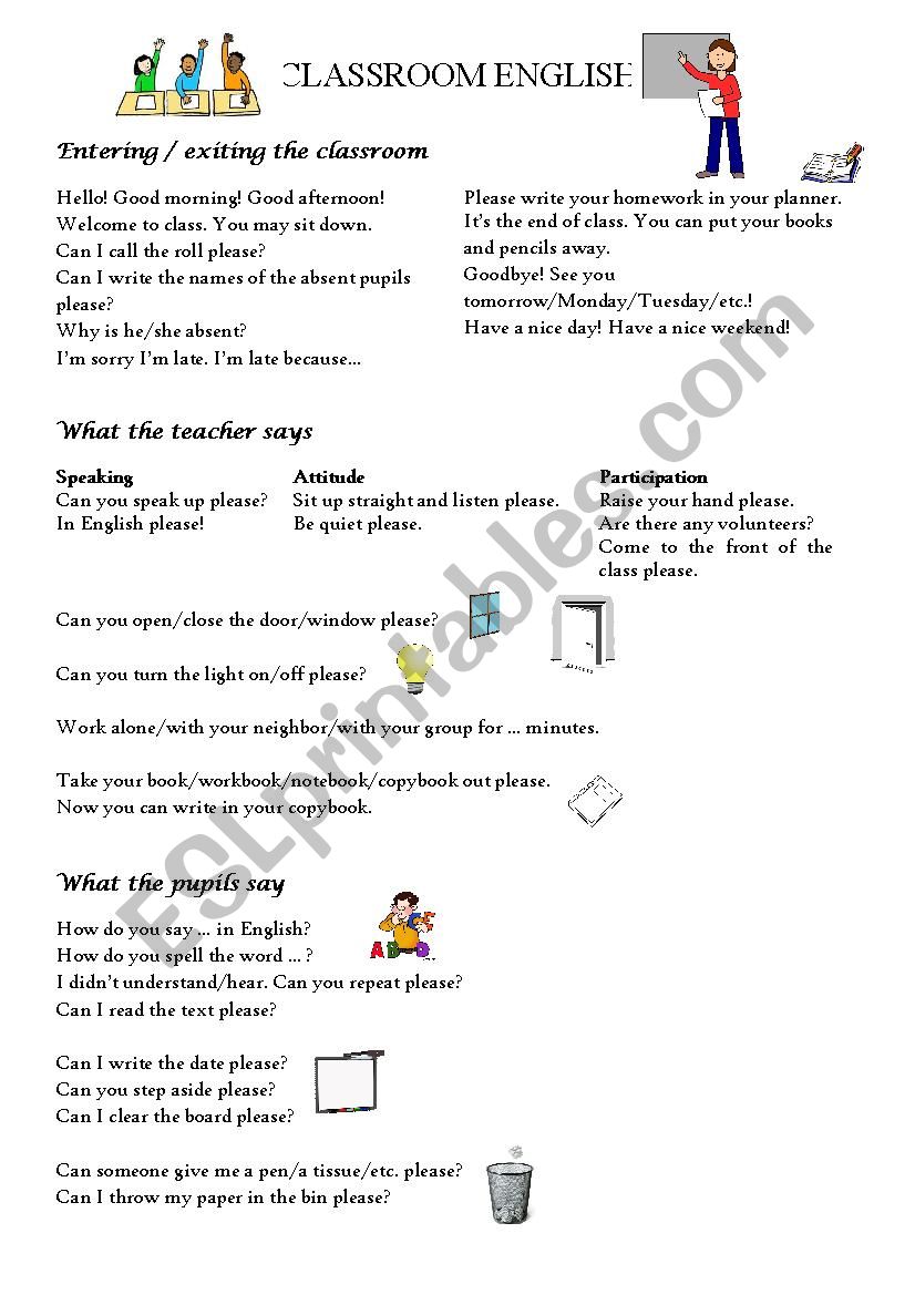 Classroom English worksheet