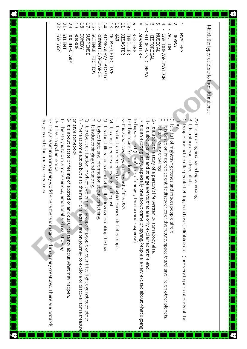 Match movie genres worksheet