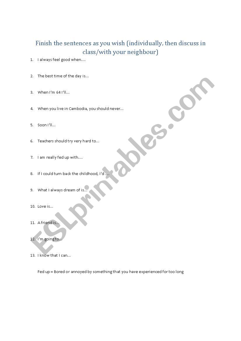 Finishing The Sentences ESL Worksheet By Aslan46