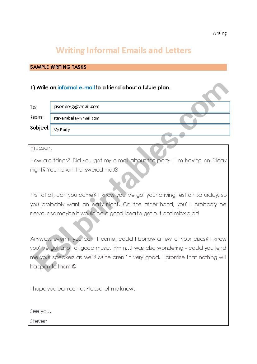 Sample Email & Letter worksheet