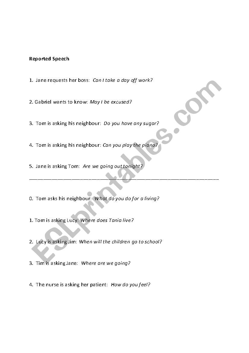 Reporting Questions Exercises worksheet