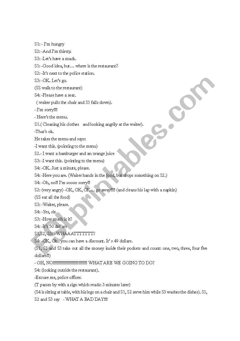role play at a restaurant worksheet