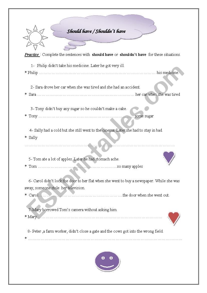 Should have/ Shouldnt have worksheet