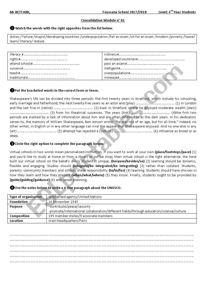  Consolidation Module n 01  4th Year Students 