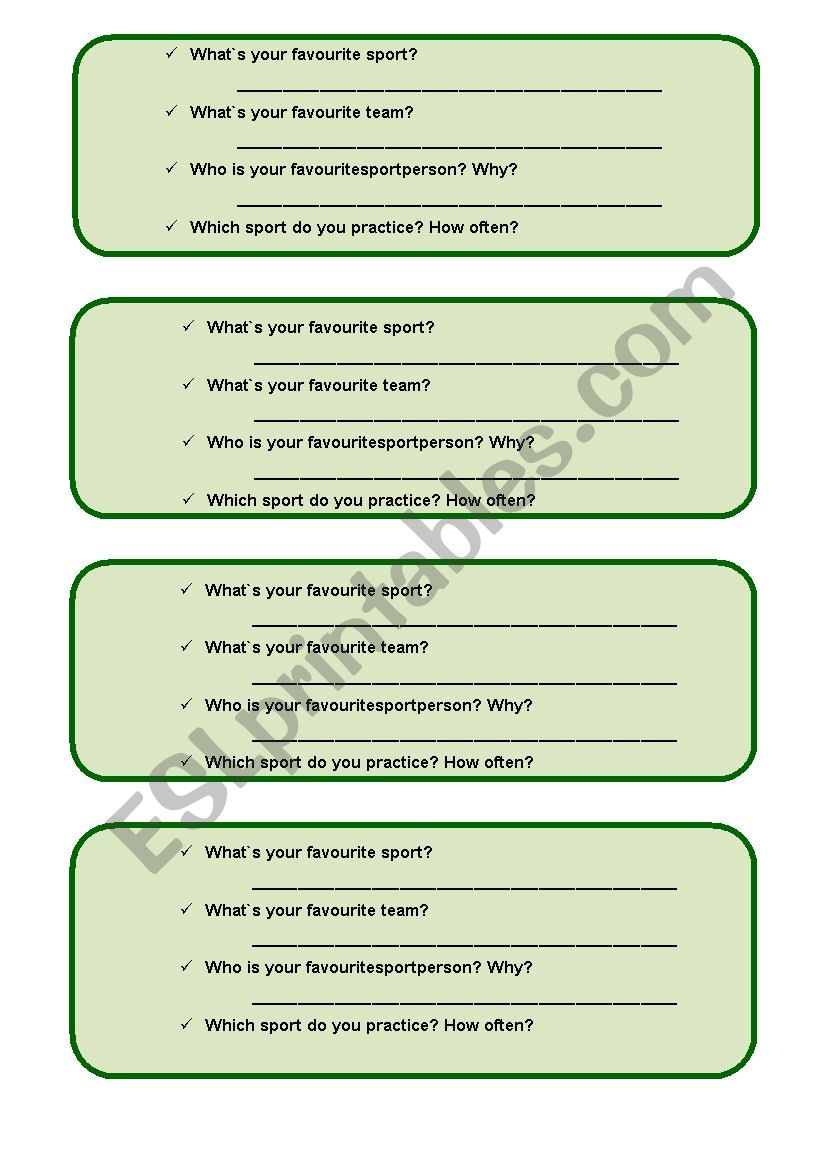 Warm up cards worksheet