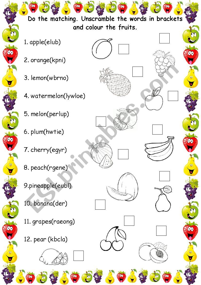 Fruits worksheet