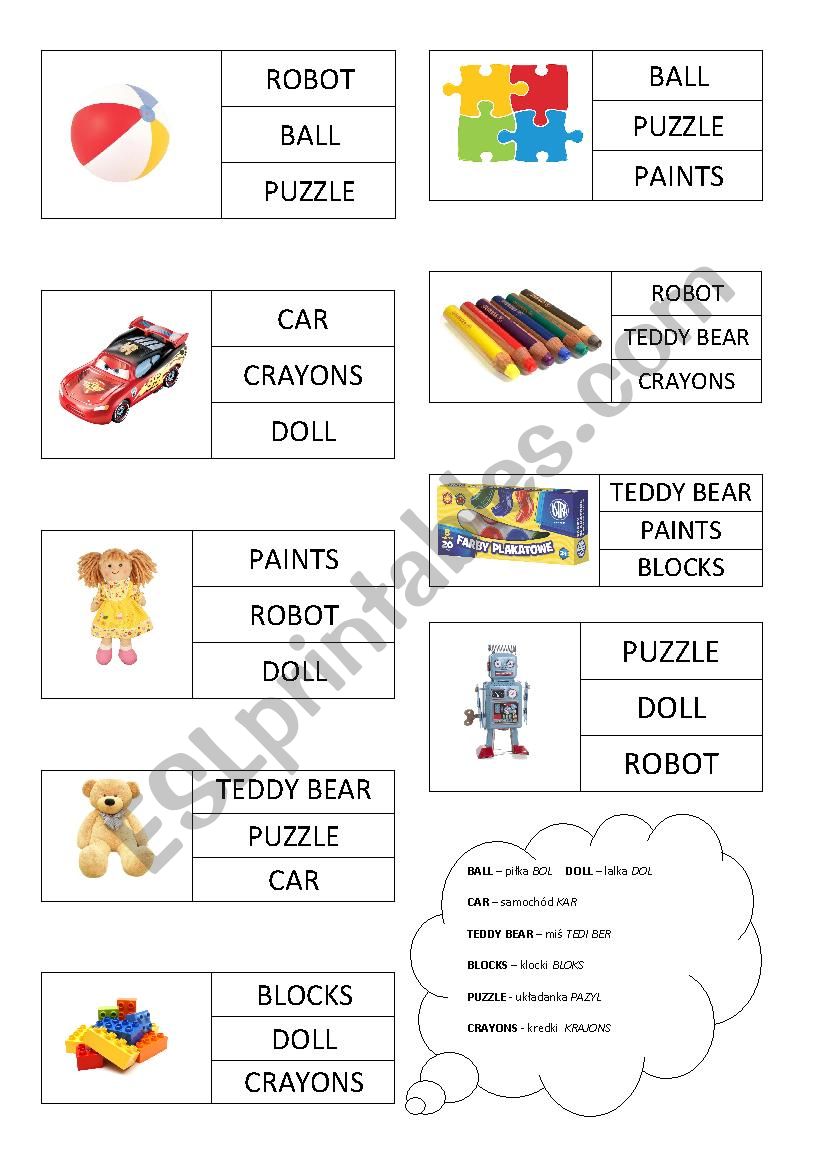 Toys worksheet