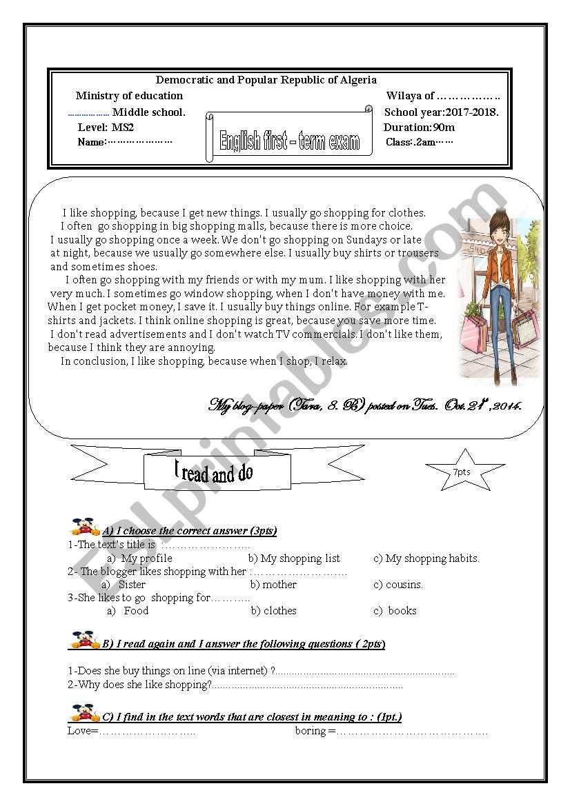 shopping,  worksheet