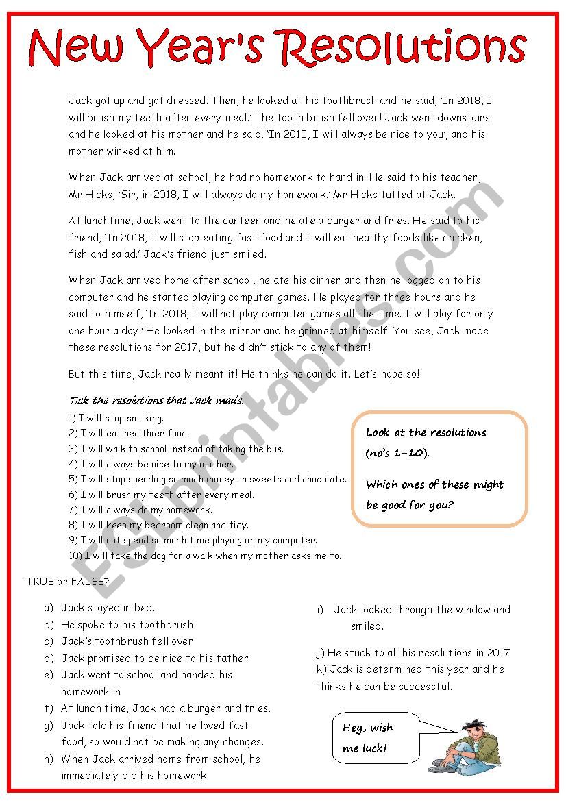 New Years Resolutions worksheet