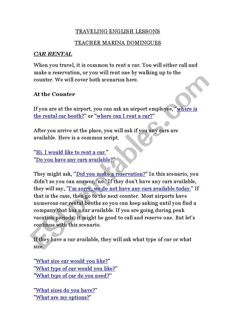 Car rental worksheet
