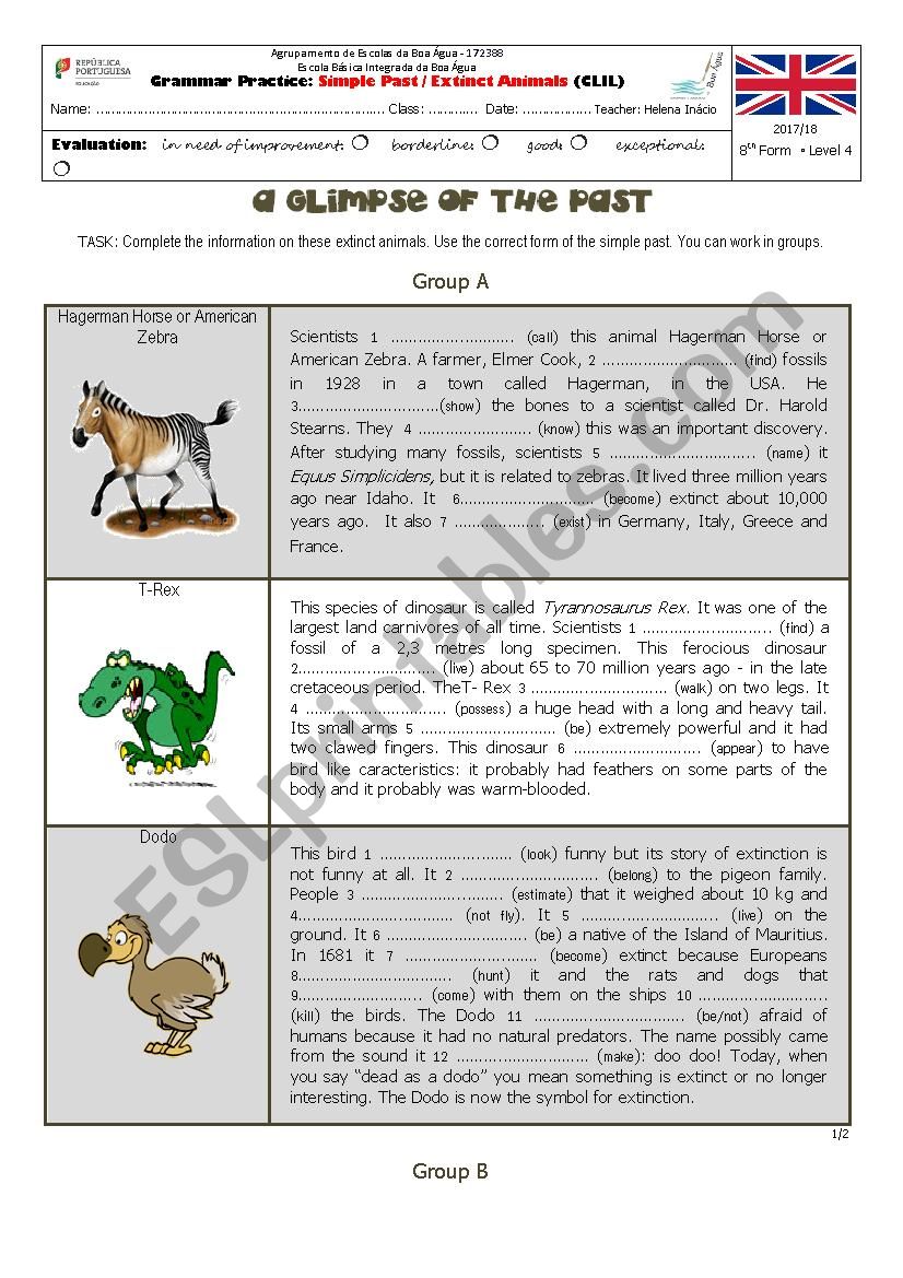 Past Simple - Extinct Animals worksheet