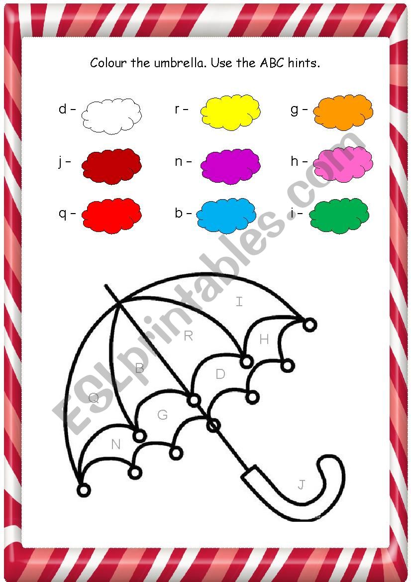 Colour the umbrella worksheet