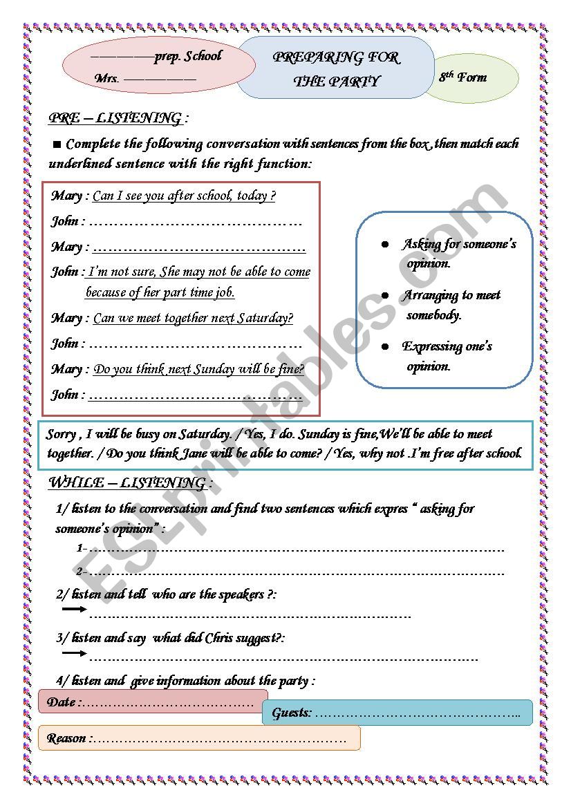 Consolidation worksheet