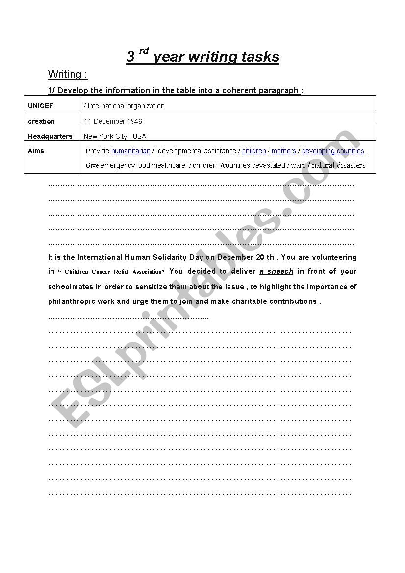 3rd form writing tasks worksheet