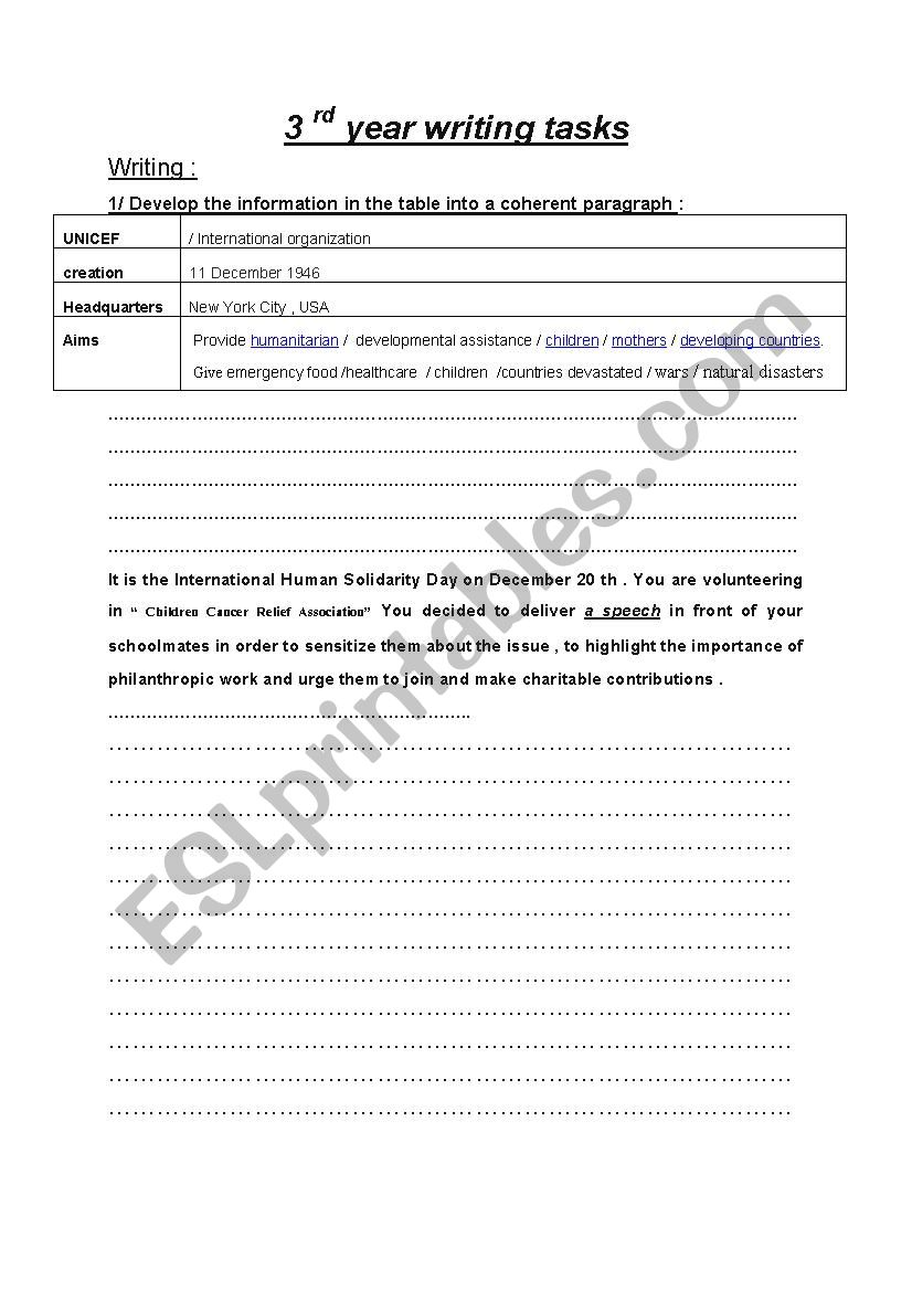 3rd form writing tasks worksheet