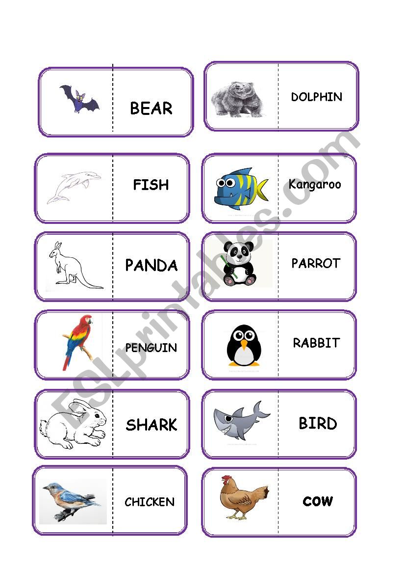 animal domino worksheet