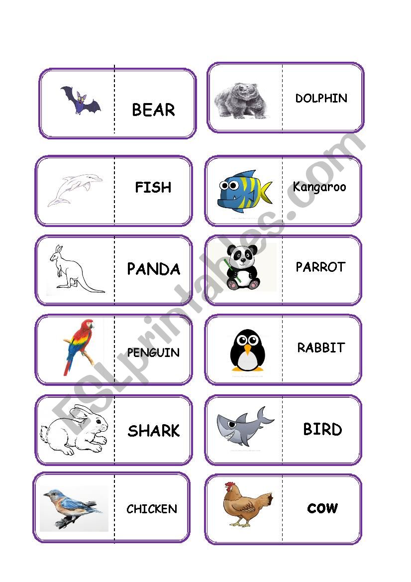 animal domino worksheet