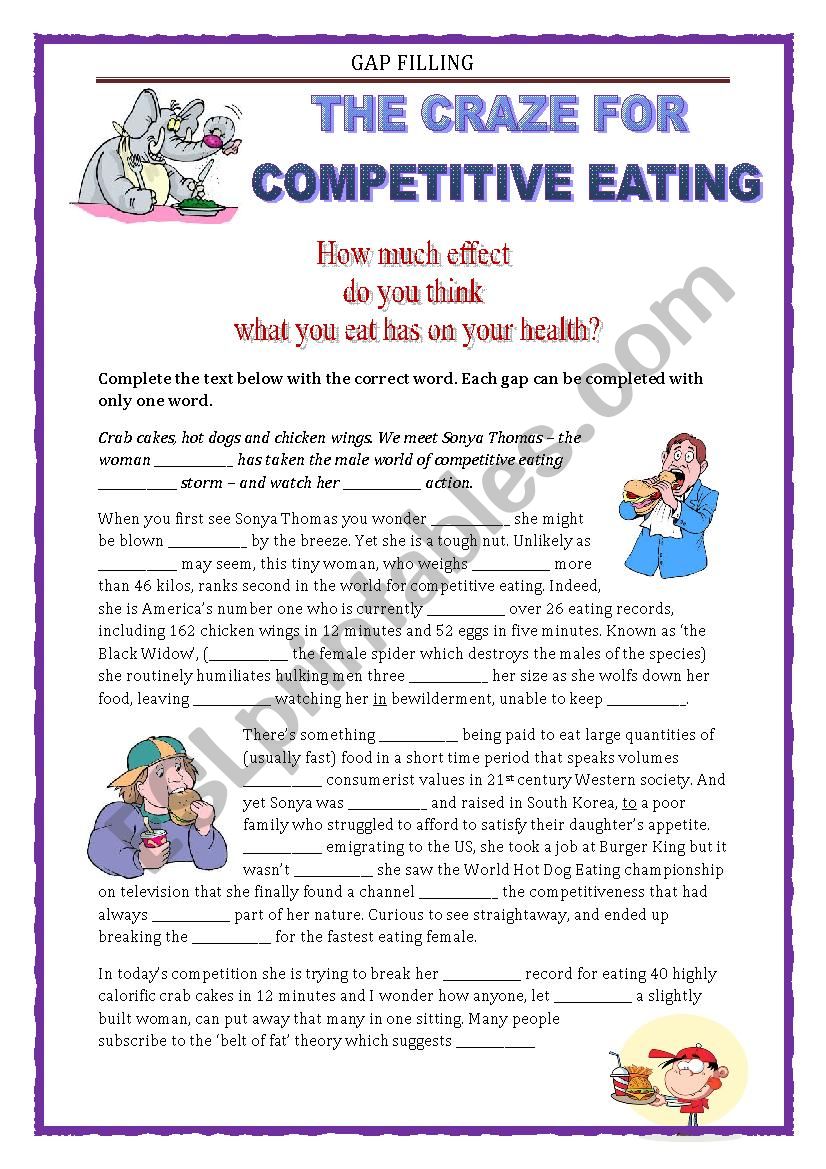 COMPETITIVE EATING - GAP FILLING - FCE - GRAMMAR REVISION