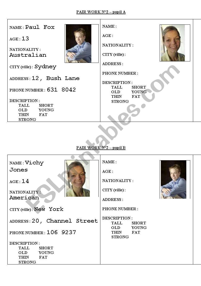 presentation pair work worksheet