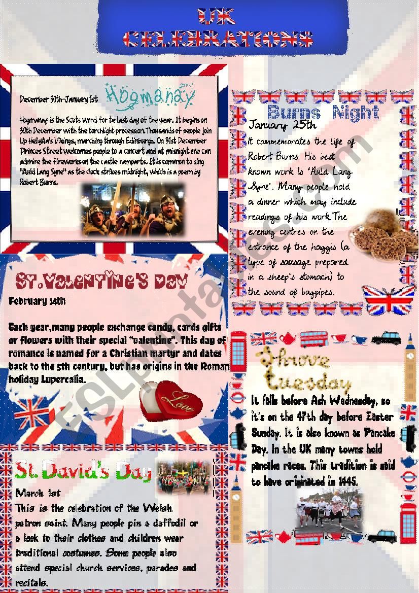 UK Celebrations (1) worksheet